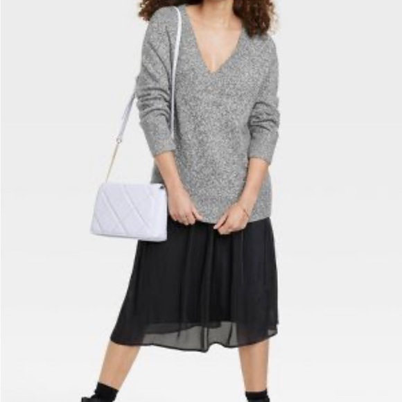 Women's Charcoal Gray, Soft V-Neck Tunic Sweater - A New Day™ with ribbi… - Picture 3 of 12